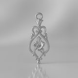 18ct White Gold - Floral Filigree Crest Charm