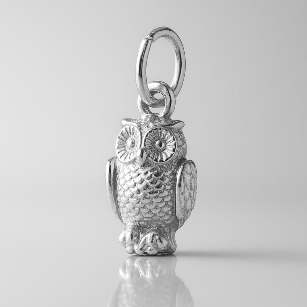 9ct White Gold - Woodland Owl Charm
