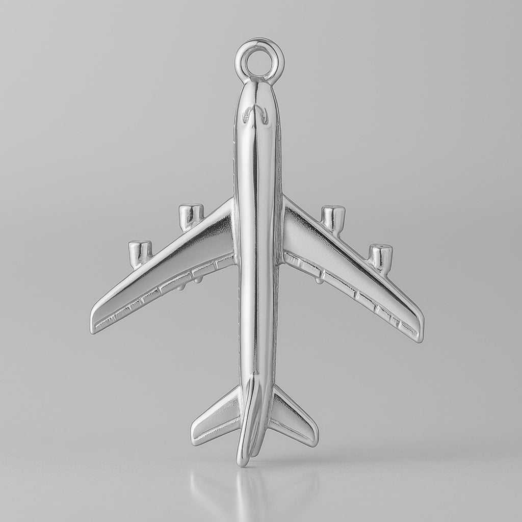9ct White Gold - Passenger Plane Charm