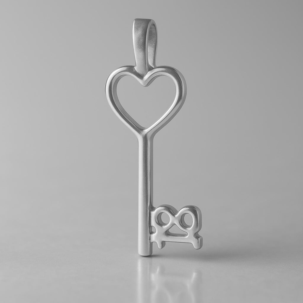 18ct White Gold - 18 Heart Key Charm