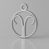 18ct White Gold - Aries Zodiac Round Charm