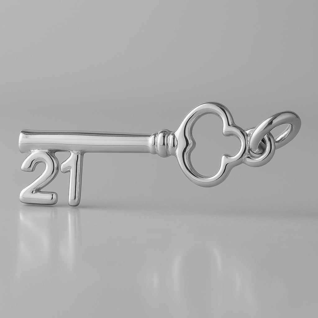 9ct White Gold - 21 Clover Castle Key Charm