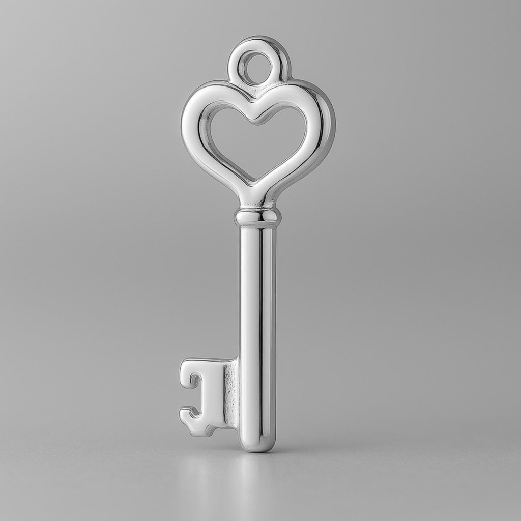 18ct White Gold - Heart Key Charm