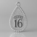 18ct White Gold - Sweet 16 Droplet Charm