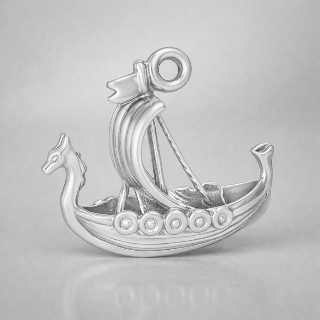 9ct White Gold - Viking Longship Charm