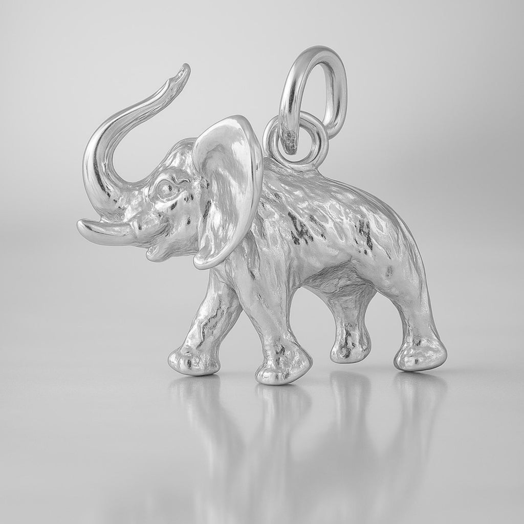 18ct White Gold - African Bush Elephant Charm