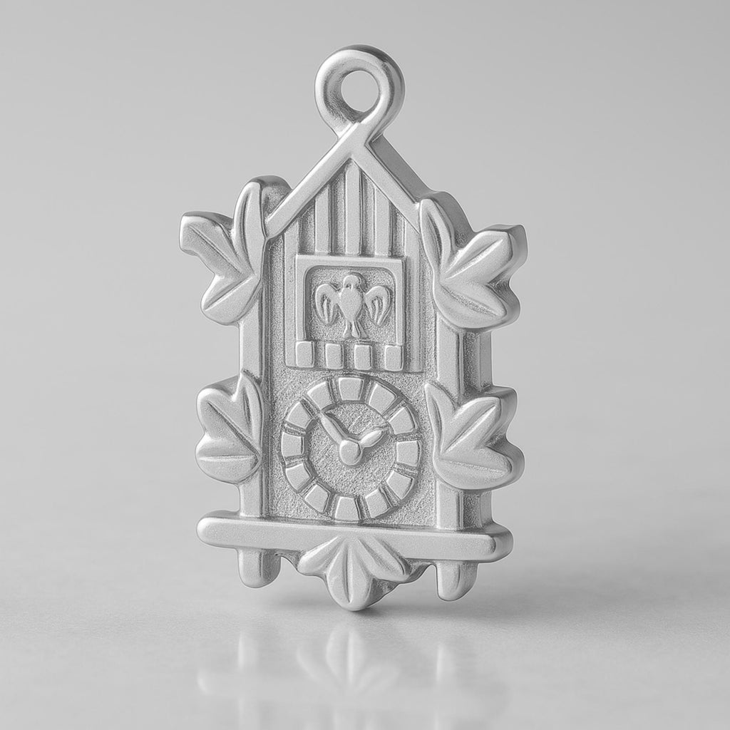 9ct White Gold - Ornate Cuckoo Clock Charm