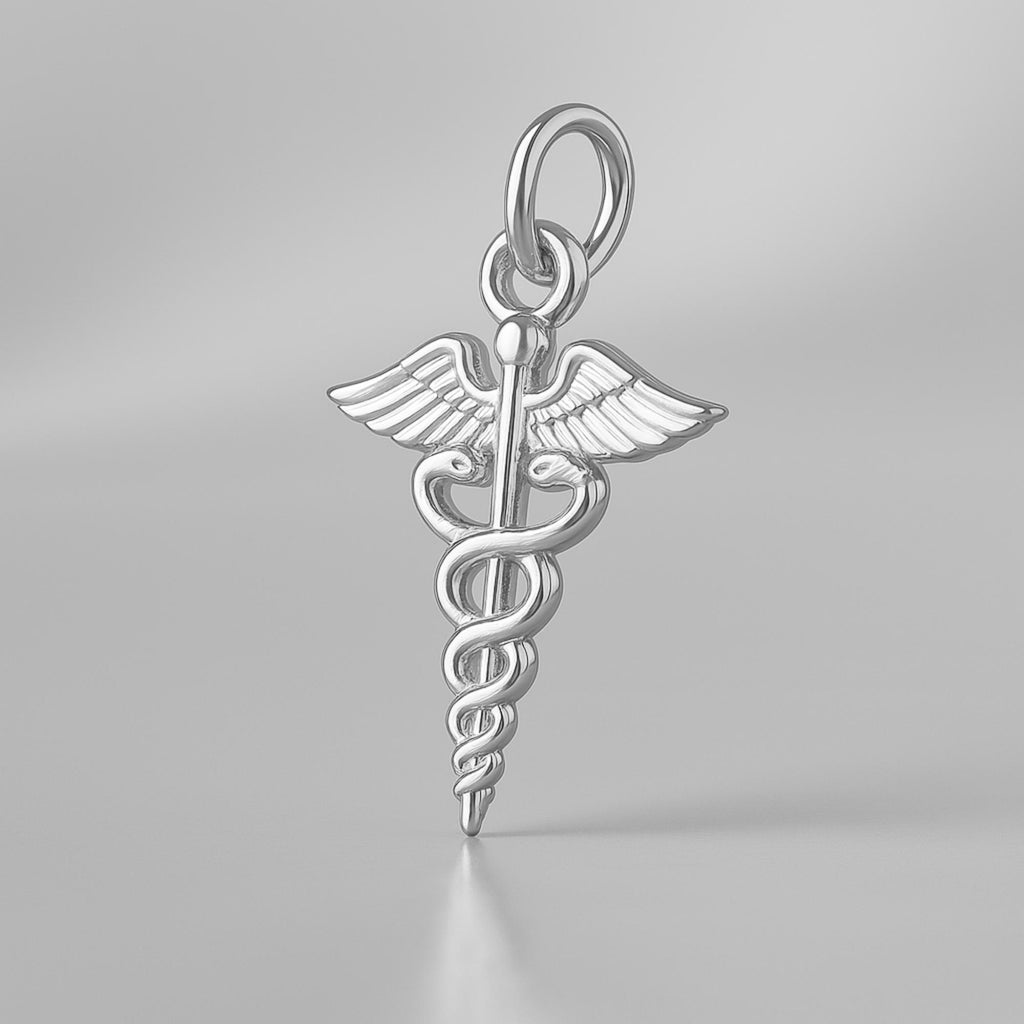 18ct White Gold - Medical Caduceus Charm