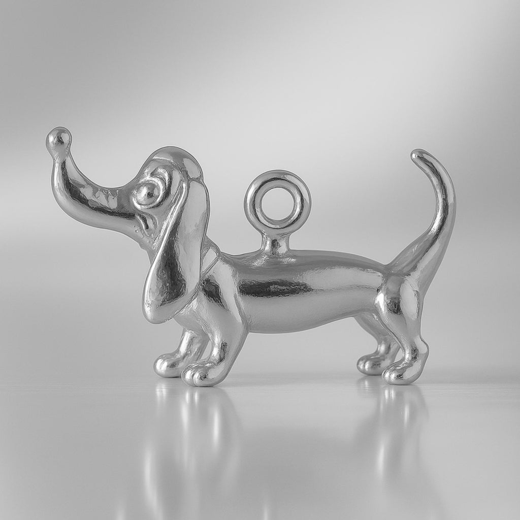 9ct White Gold - Whimsical Dachshund Dog Charm