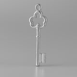9ct White Gold - Ornate Clover Castle Key Charm