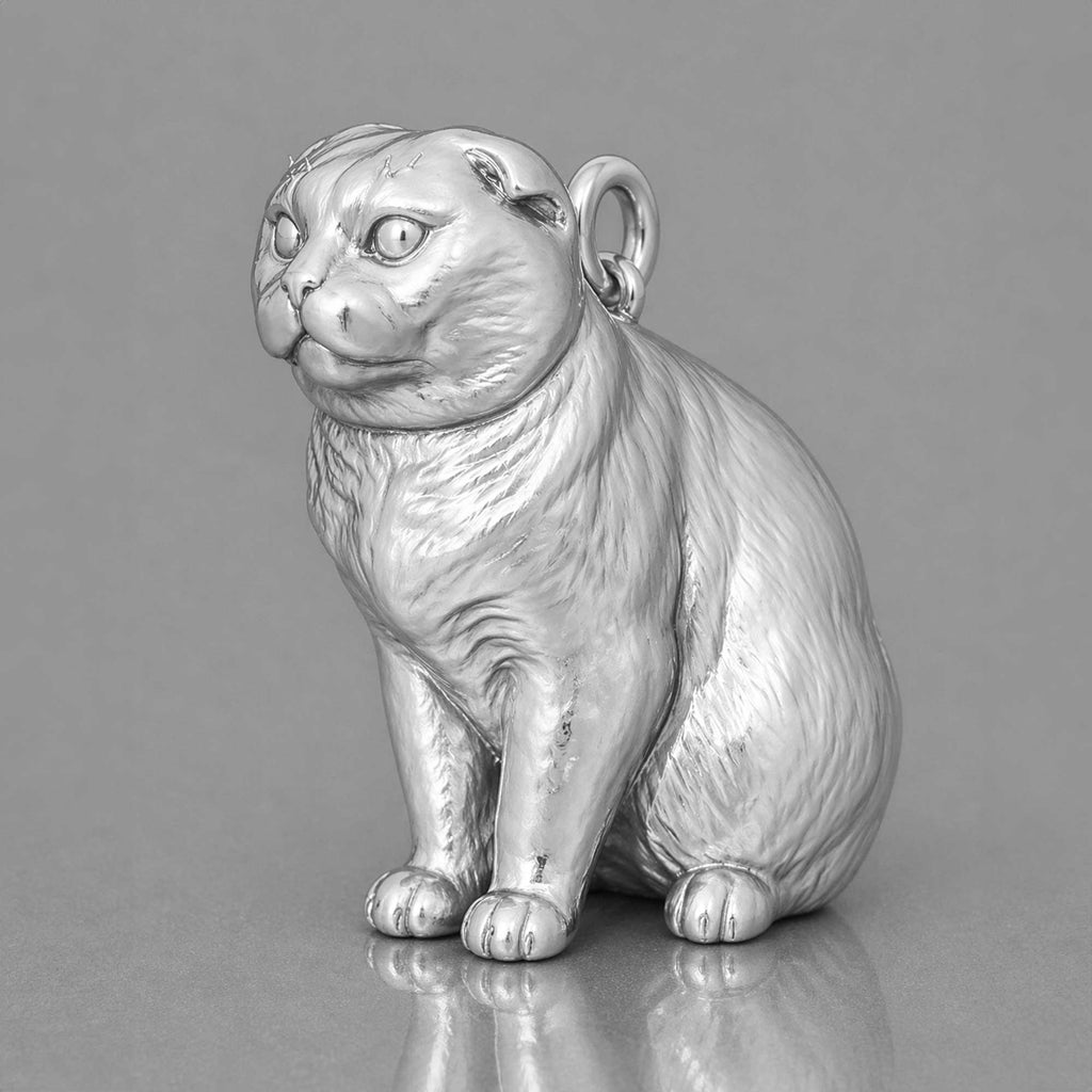 18ct White Gold - Scottish Fold Cat Charm