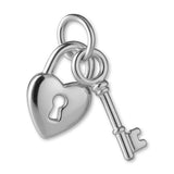 9ct White Gold - Heart Lock & Key Charm