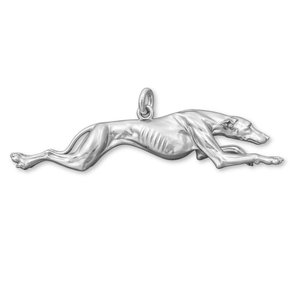 18ct White Gold - Running Greyhound Dog Charm
