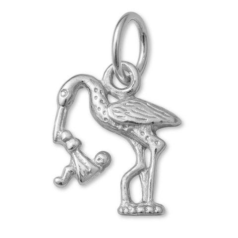 18ct White Gold - Stork & Baby Charm