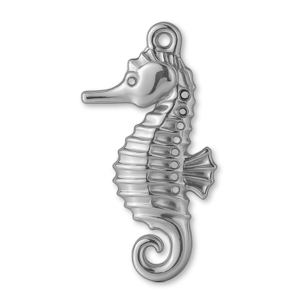 18ct White Gold - Lined Seahorse Charm