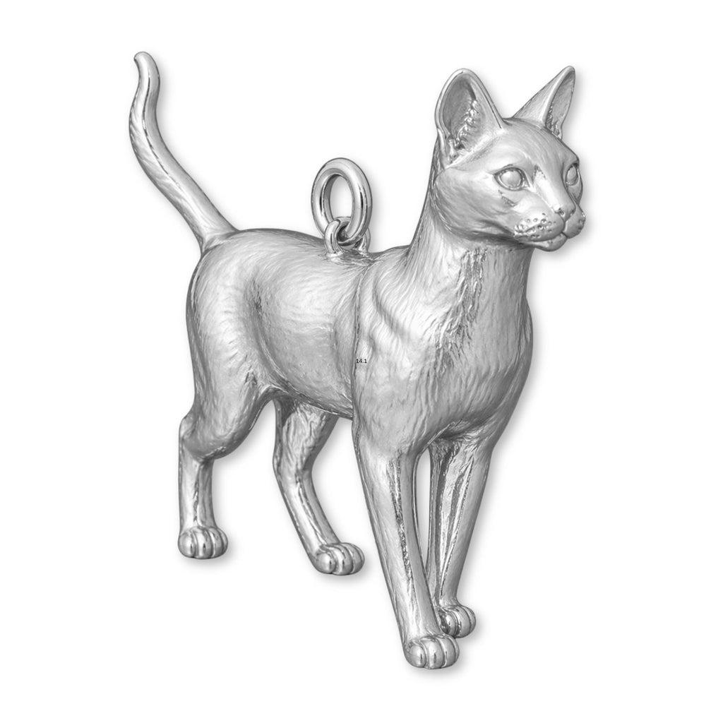 18ct White Gold - Havana Brown Cat Charm