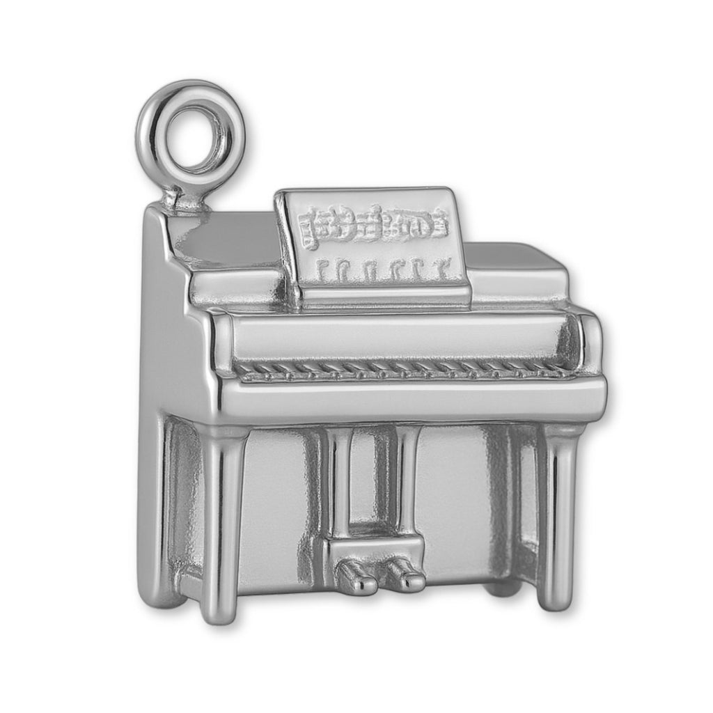 9ct White Gold - Classic Upright Piano Charm