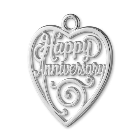 18ct White Gold - Happy Anniversary Openwork Heart Charm