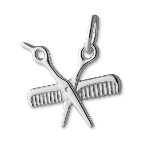 9ct White Gold - Scissors & Comb Charm