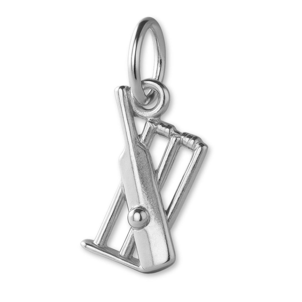 18ct White Gold - Cricket Bat & Stumps Charm