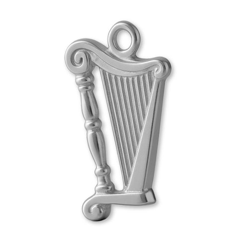18ct White Gold - Elegant Scroll Harp Charm