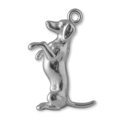 18ct White Gold - Playful Dachshund Dog Charm