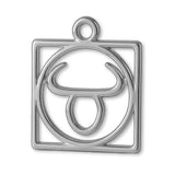 9ct White Gold - Taurus Zodiac Square Charm