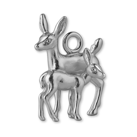 9ct White Gold - Woodlands Deer & Fawn Charm