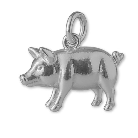 9ct White Gold - Pot Bellied Pig Charm