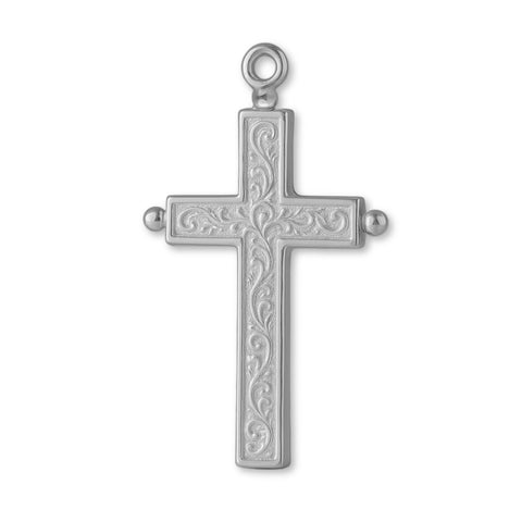 9ct White Gold - Embossed Ball Tip Crucifix Charm