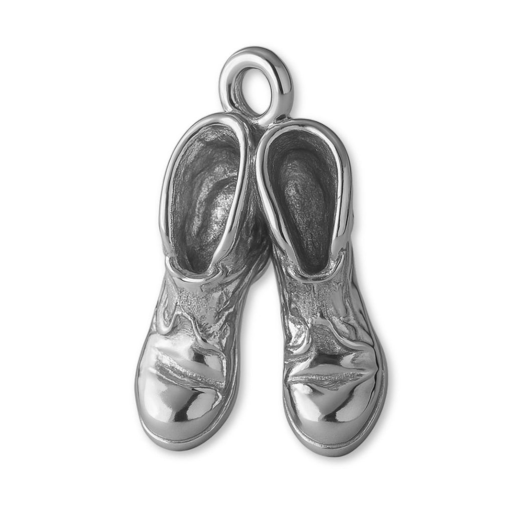 9ct White Gold - Rustic Work Boots Charm