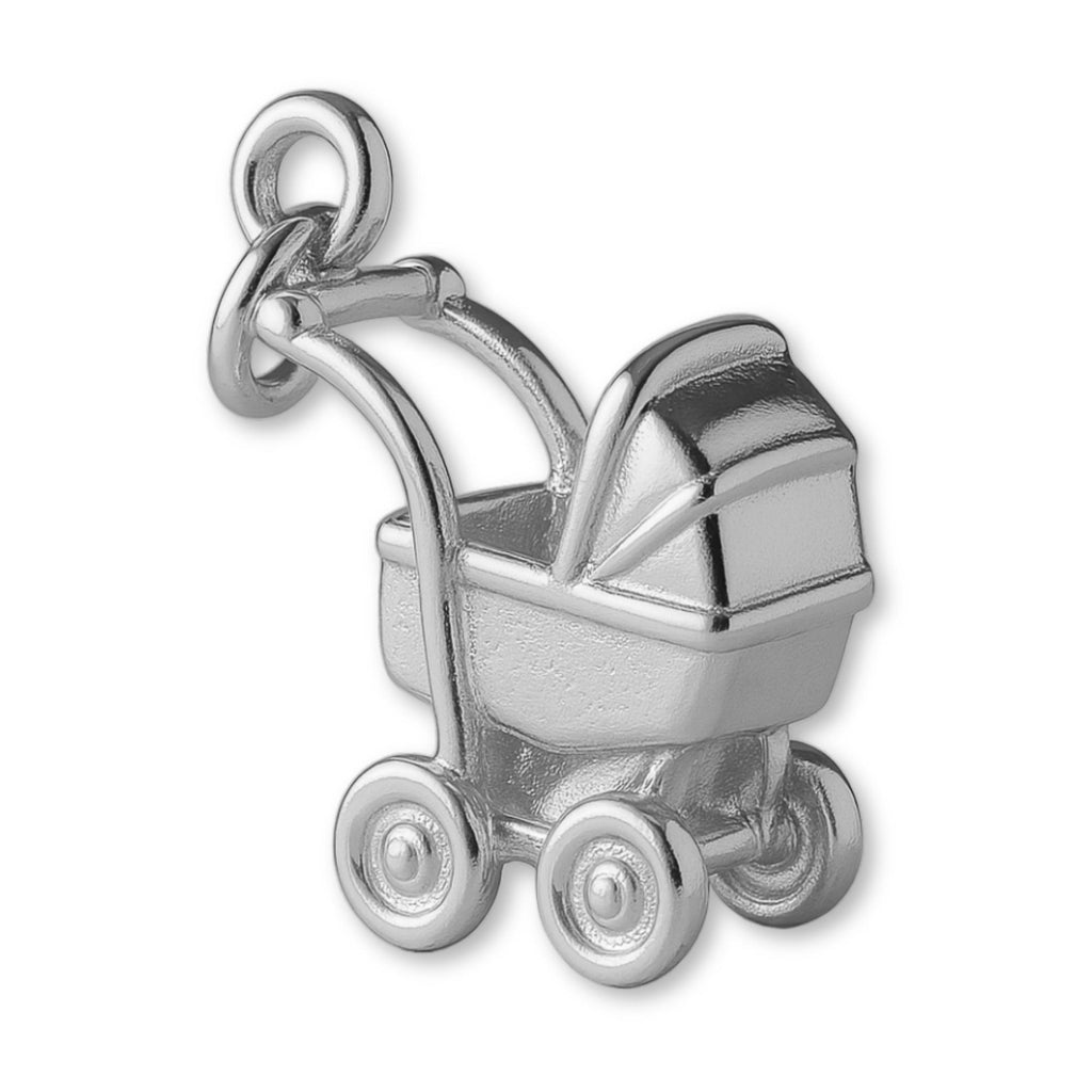 18ct White Gold - Mid–Century Baby Pram Charm