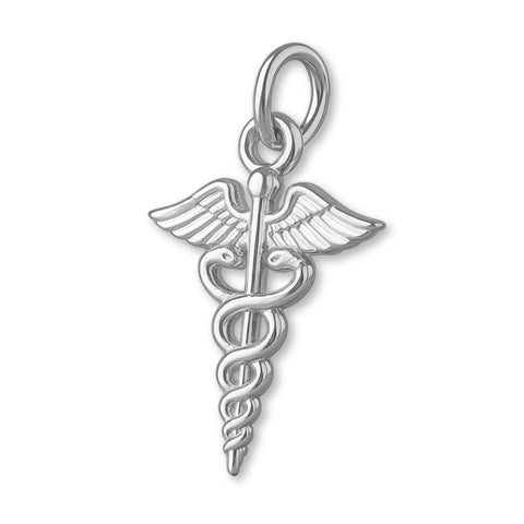 18ct White Gold - Medical Caduceus Charm