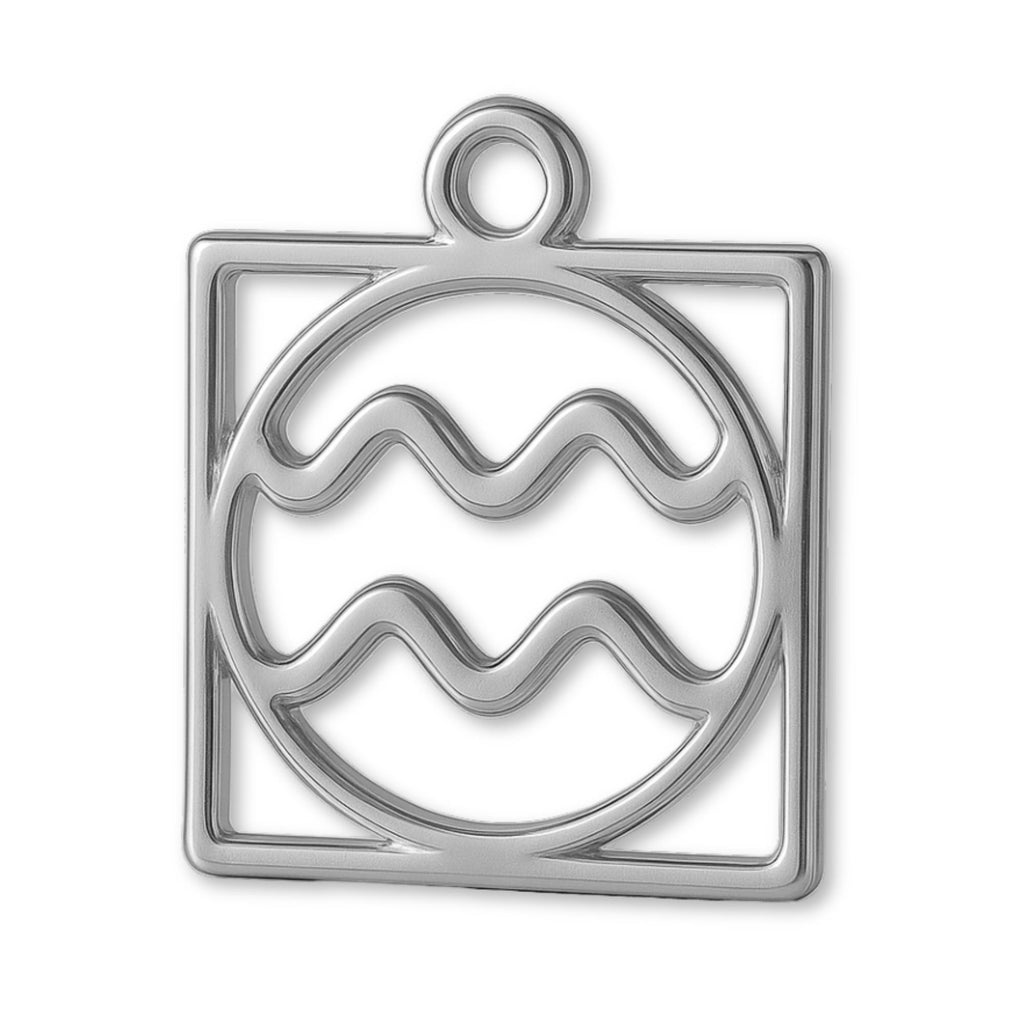 18ct White Gold - Aquarius Zodiac Square Charm