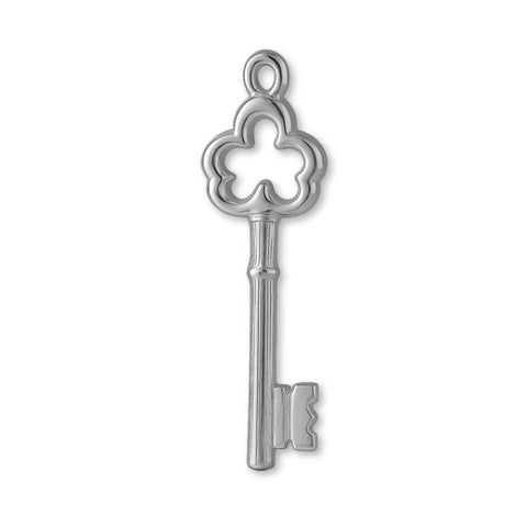 9ct White Gold - Ornate Clover Castle Key Charm