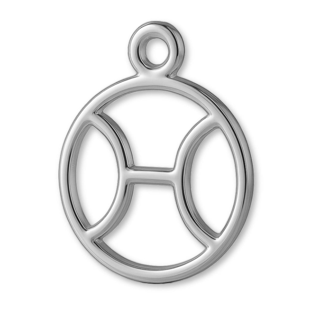 9ct White Gold - Pisces Zodiac Round Charm
