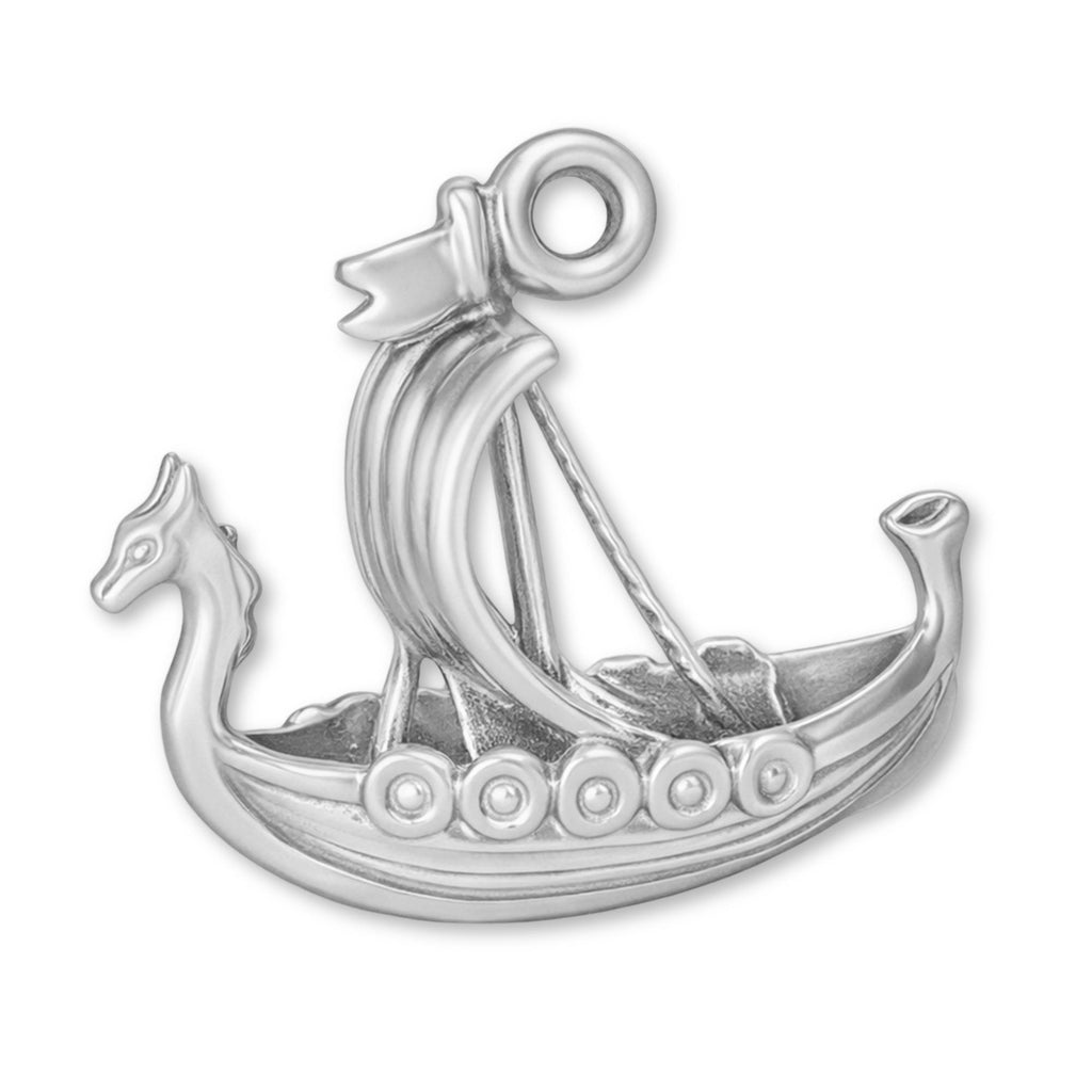 9ct White Gold - Viking Longship Charm