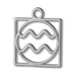 9ct White Gold - Aquarius Zodiac Square Charm