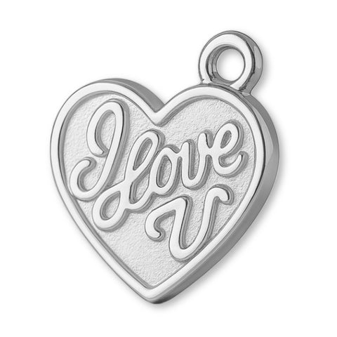 9ct White Gold - I Love U Heart Charm