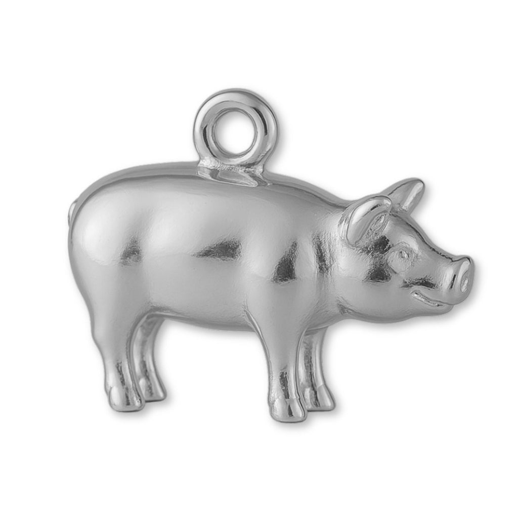18ct White Gold - Farmyard Pig Charm