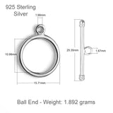 925 Sterling Silver - Ball End Toggle Clasp