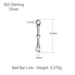 925 Sterling Silver - Ball Bar Connector Charm