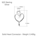 925 Sterling Silver - Sml Heart Connector Charm