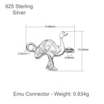 925 Sterling Silver - Emu Connector Charm