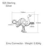 925 Sterling Silver - Emu Connector Charm