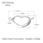 925 Sterling Silver - Heart Connector Charm