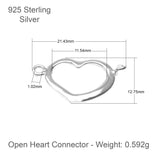 925 Sterling Silver - Heart Connector Charm