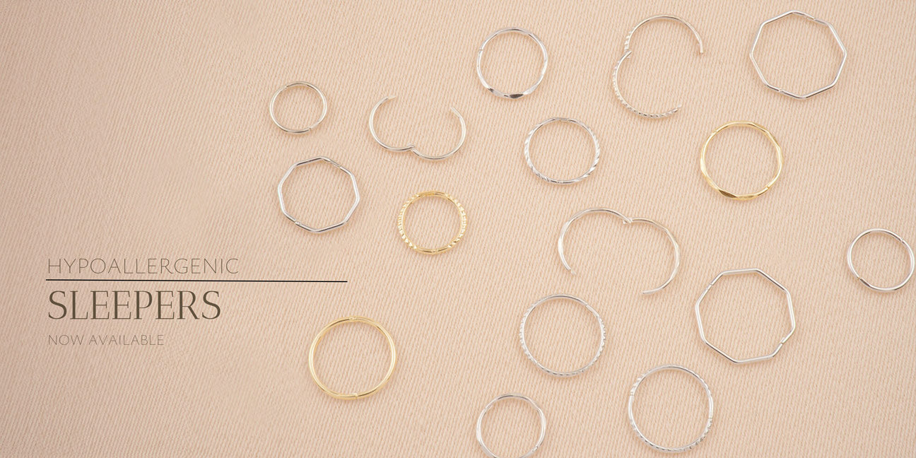 Range of Hypoallergenic gold and silver sleeper hoop earrings