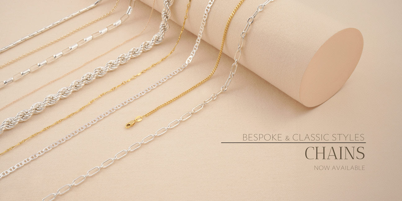 Range of silver and gold chains for jewellery making