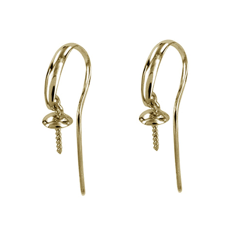 18ct Yellow Gold - Swinging Pearl Cup Ear Hooks